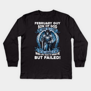 February Guy Son Of God Knight With Angel Wings My Scars Tell A Story Life Tries To Break Me But Failed Kids Long Sleeve T-Shirt